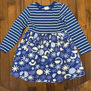 Hanna Andersson Blue and White Striped Long Sleeve Dress snowflake 4T